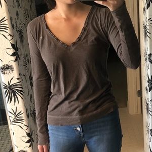 Abercrombie & Fitch Brown V-Neck Cotton Sweater